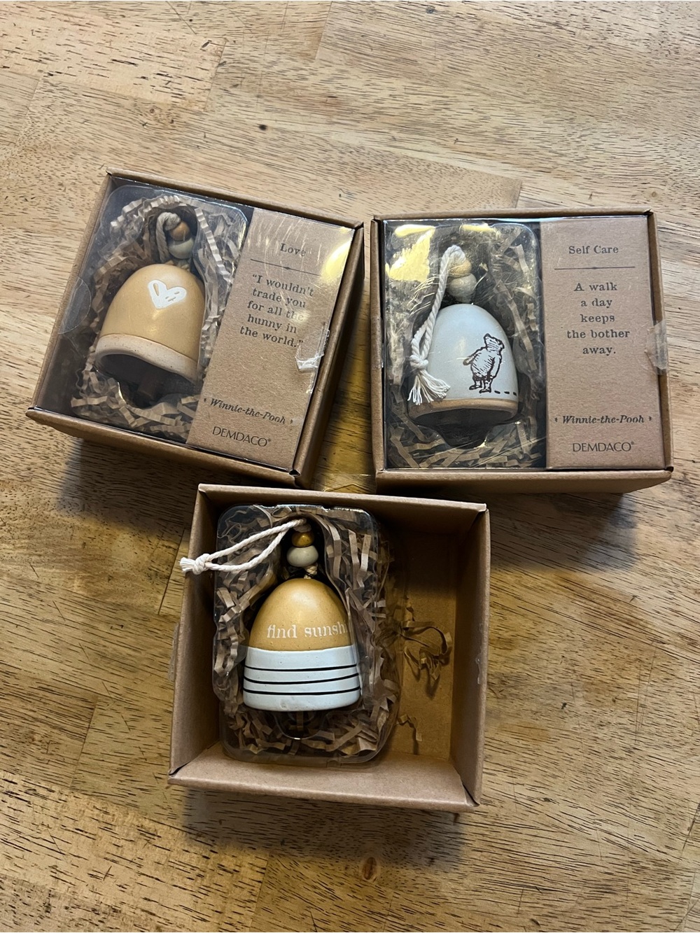 DEMDACO Winnie-the-Pooh Yellow Ceramic Mini Bell Ornaments Set of 3